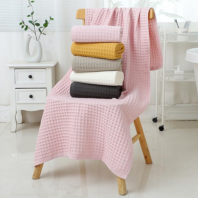 2 PCS Bath Towels, Waffle Bath Towels for Daily Bathing, Spa Relaxation and Home Bathroom, 27.56 * 55.12inch/70 * 140cm, Khaki