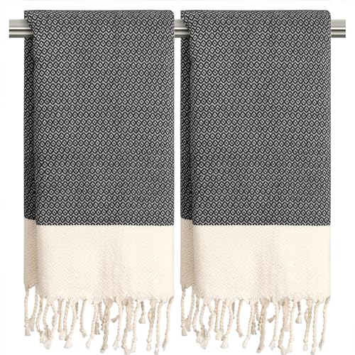 cabanana Hand Towels for Bathroom - 2-Pack,18x30 Inch-100% Cotton,Turkish Bathroom Hand Towels,Super Absorbent & Quick-Dry Soft for Bath, Kitchen, Spa, Face, Hair, Dishcloth (New Black) - color: Z Diamond Black