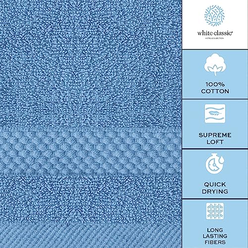 White Classic Luxury Cotton Washcloths 13x13 Inch - 650 GSM Turkish Cotton | Hotel, Spa, Bathroom Face Towel | 12 Pack, Light Blue - color: 13: Light Blue
