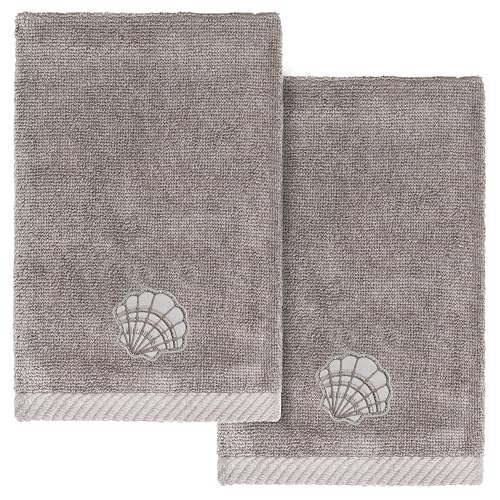 KHALPERA Seaside 2-Piece Fingertip Towel Set, Lustrous Seashell Design, Luxurious Turkish Cotton, Absorbent & Stylish, Chic Bathroom Accessory, 2 Fingertip Towels, Charcoal - color: Charcoal, size: 2 Pcs Fingertip Towel