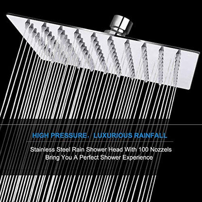 NearMoon Rain Shower Head, High Flow Stainless Steel Square Rainfall Shower, High Pressure Design, Awesome Shower Experience Even At Low Water Flow (8 Inch, Chrome Finish) - color: Chrome Finish, size: 8 Inch Square