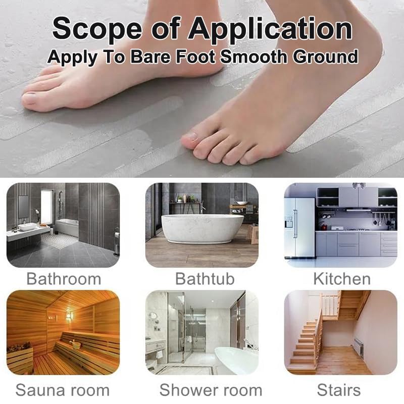 6 Pack Bathtub Non Slip Stickers, Anti Slip Shower Stickers Clear and Textured, Adhesive Safety Strips for Shower Floor and Tile, Strong Grip Decals with Scraper Tool for Bath Tub and Stairs