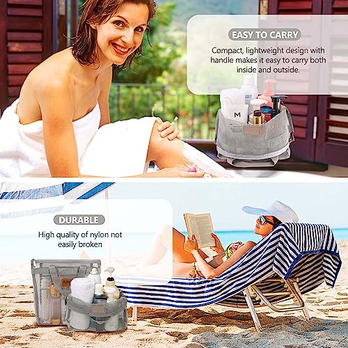 Hommtina 2 Pcs Shower Mesh Caddy Bag Quick Dry Hanging Toiletry and Bath Organizer for Travel and Swimming with Zipper (2 Gray) - color: 2 Gray