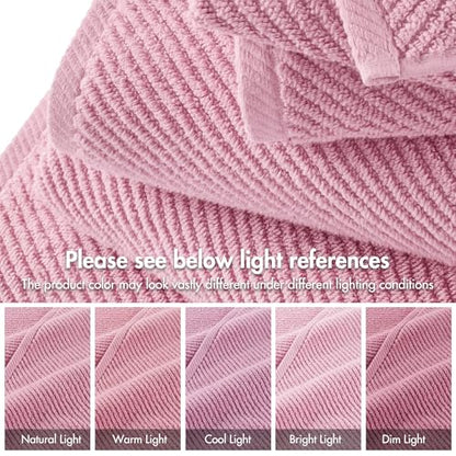 Madison Park 100% Zero Twist Cotton 4 Piece Bathroom Bath Towels, Pink | 30" x 56" Large Shower Towels, 500 GSM Diagonal Ribbed, Soft, Quick Dry, Highly Absorbent, Durable, Modern, OEKO TEX - color: Pink, size: 4 Piece Bath Towel Set