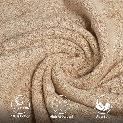 Bath Towel Set 6 Piece 100% Cotton Towel, Aurora Collection, Durable, Quick Dry & Lightweight Extra Soft Towels, 2 Bath Towels, 2 Hand Towels, 2 Washcloths, Everyday Use for Pool Days - Beige - color: Beige