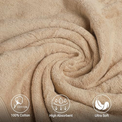 Bath Towel Set 6 Piece 100% Cotton Towel, Aurora Collection, Durable, Quick Dry & Lightweight Extra Soft Towels, 2 Bath Towels, 2 Hand Towels, 2 Washcloths, Everyday Use for Pool Days - Beige - color: Beige