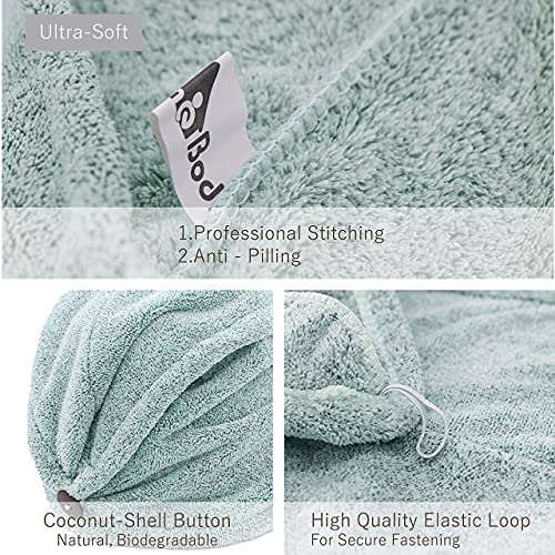 myHomeBody Hair Towel Wrap, Quick Drying Turban, Absorbent Cap – Green | Hair Turban Towel for wet hair, Ultra Soft Charcoal Fiber Cap, Towel Head Wrap for bathing with Coconut Shell Button - color: Pine Green