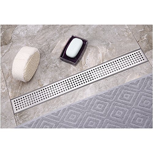 Neodrain 24" Linear Shower Drain, Brushed 304 SS Bathroom Linear Drain,cUPC | Brushed Nickel Shower Drain with Quadrato Grate& Adjustable Feet, Long Rectangle Shower Floor Drain in Bathroom, Balcony etc - color: Brushed Nickel, size: 24 In