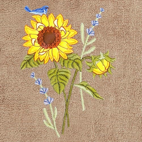 Jubilant 4-Piece Premium Towel Set, Vibrant Floral Applique, Luxurious Turkish Cotton, Soft & Durable, Elegant Bath Ensemble, 2 Bath 2 Hand Towels, Cocoa - color: Cocoa, size: 2 Pcs Bath 2 Pcs Hand Towel