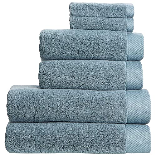 Christy Luxe 6 Piece Towel Set | Denim Blue | Luxe Heavyweight 100% Turkish Cotton | Ultra Soft | Super Absorbent | 730GSM | 2 Bath Towels 2 Hand Towel 2 Face Cloths - color: Denim, size: 2 Bath, 2 Hand and 2 Face Towels