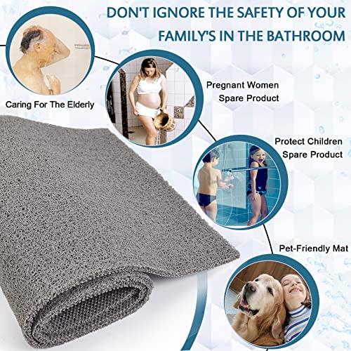 godehone Shower Mats Non Slip Without Suction Cups, PVC Loofah Bathroom Mats, Loofah Mats for Shower and Bathroom, Quick Drying, 17.1× 59 Inch, Grey - color: Grey, size: 59" x 17.1" (Rectangular)