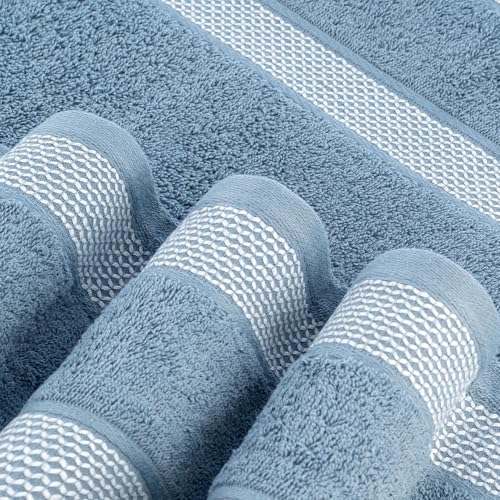 CASA COPENHAGEN Solitaire 6 Pieces Towel Set- Dusty Blue, 600 GSM 2 Bath Towel 2 Hand Towel 2 Washcloth, Designed in Denmark Made of Soft Egyptian Cotton for Bathroom, Kitchen & Shower - color: Solitaire - Dusty Blue, size: 6Pcs Towel Set