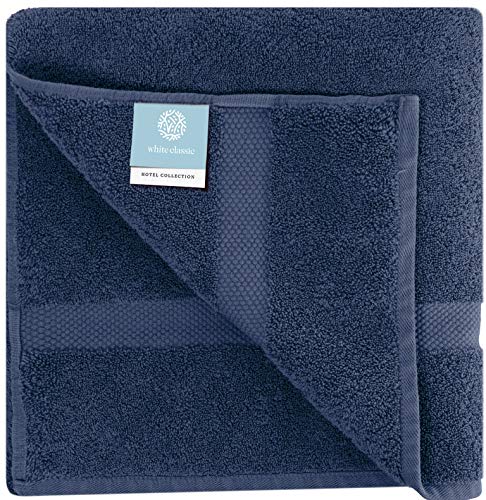 White Classic Luxury Bath Towels - 600 GSM Cotton Hotel Towel - 27x54-4 Pack - Navy Blue