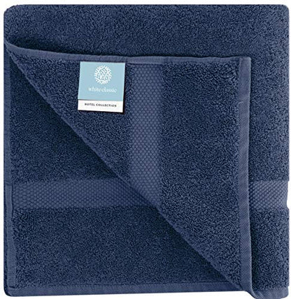 White Classic Luxury Bath Towels - 600 GSM Cotton Hotel Towel - 27x54-4 Pack - Navy Blue