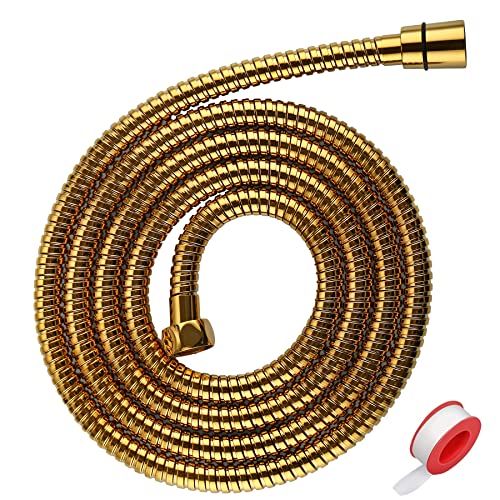 Extra Long Shower Hose - Stainless Steel Attachment for Handheld Head, All Metal Kink-Free Extension With Brass Insert and Nut (79", Gold) - color: Gold