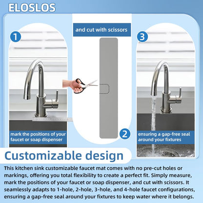 2PCS 30″x5.5″ Customizable Sink Faucet Mat 2&3 Hole Kitchen Sinks, Gray | DIY Cut for Oval/Rectangle/Square Faucets, Extra Long Coverage, For Splashes & Drips - style: 2 Pcs Gray