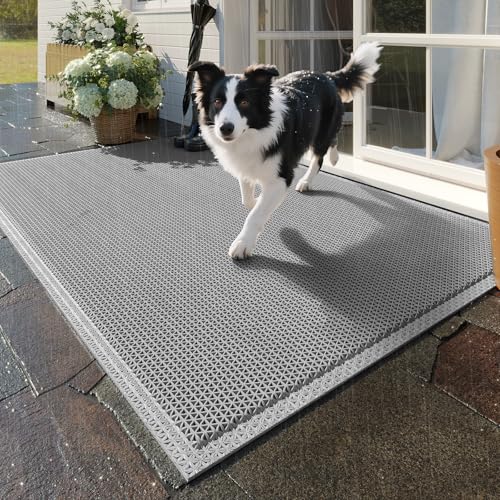 Front Door Mat 20''x31'', Drainage Heavy Duty Dirt Trapping Non-Slip Doormats, Outdoor Rubber Floor Mats, Restaurant Commercial Kitchen Industral Pool Entrance Bar Wet Area, Grey - color: Grey, size: 20''x31''