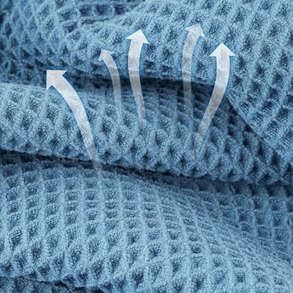 Microfiber Waffle Hand Towels, 2 Pieces, Soft, Absorbent, Fast Drying, Lint Free 430 GSM (Blue) - color: Blue