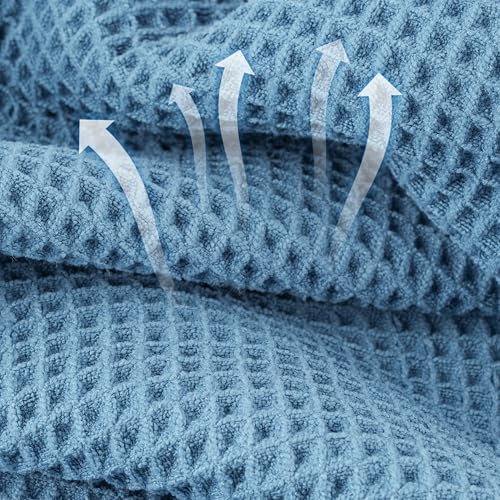 Microfiber Waffle Hand Towels, 2 Pieces, Soft, Absorbent, Fast Drying, Lint Free 430 GSM (Blue) - color: Blue