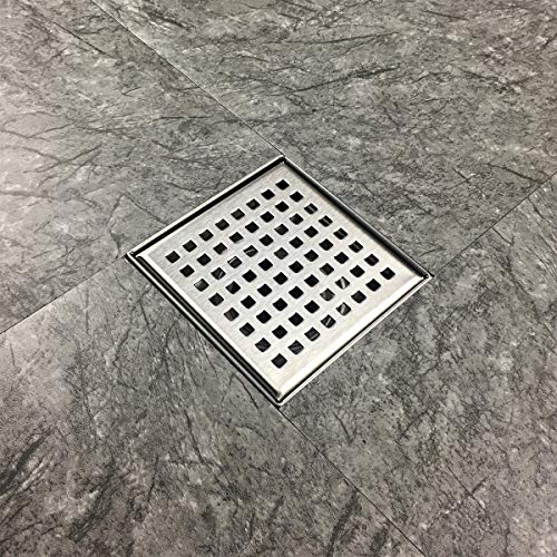 Neodrain 4 in Brushed Square Shower Drain with Quadrato Pattern Grate | 304 Stainless Steel Square Drain for bathroom, with Hair Strainer and Lifting Hook,Waterproof & Durable, CUPC Certified - color: Stainless, size: 4 IN