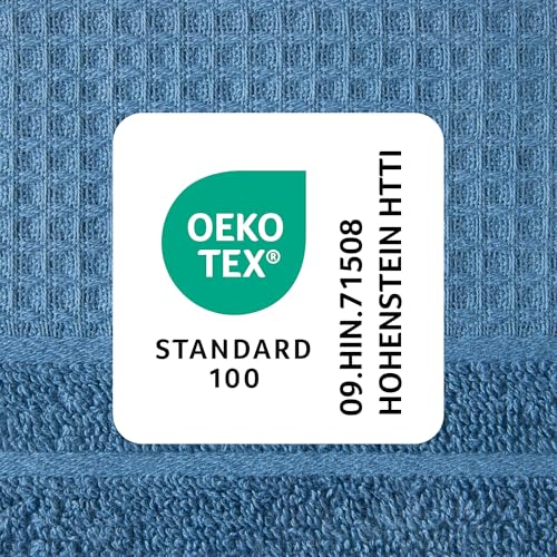 TOWN & COUNTRY BASICS 4-Piece Waffle Woven Terry Stripe Bath Towel Set, 30x56-Inch, 100% Cotton, Quick Dry, Blue - color: Blue