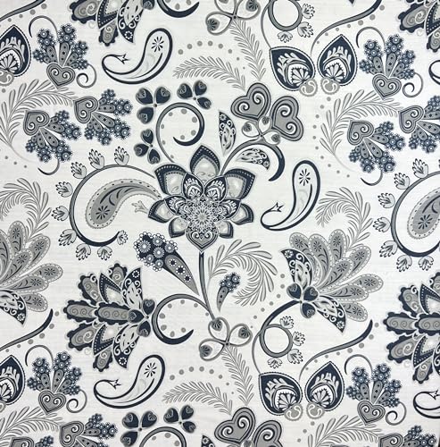 Serafina Home Hotel Quality Navy Gray Grey Fabric Bathroom Shower Curtain: Paisley Floral Leaf Damask Design on White (72 x 70 inches) - color: Jacobean