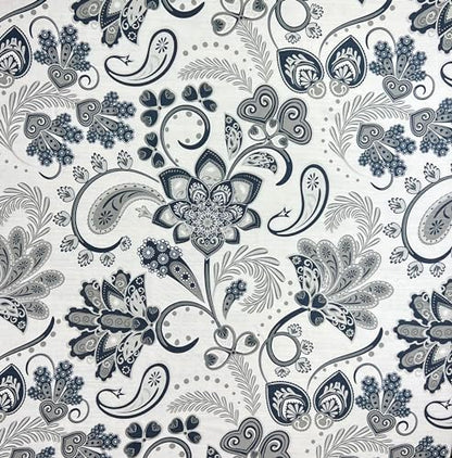 Serafina Home Hotel Quality Navy Gray Grey Fabric Bathroom Shower Curtain: Paisley Floral Leaf Damask Design on White (72 x 70 inches) - color: Jacobean