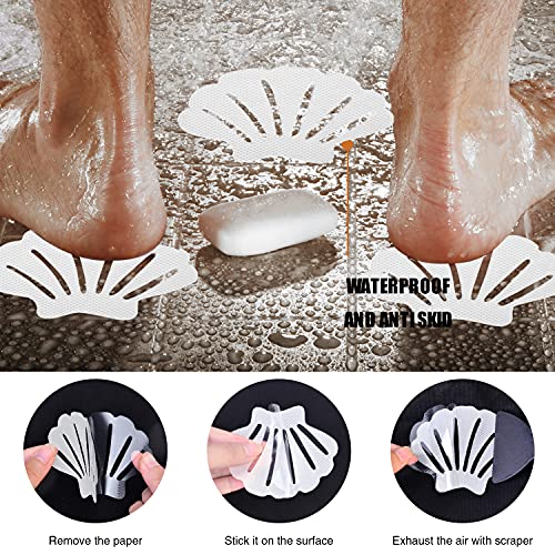 Secopad Non-Slip Bathtub Stickers, 24 PCS Shell Safety Bathroom Tubs Showers Treads Adhesive Decals Scraper (White) - color: White