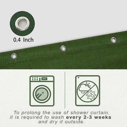 KOUFALL Olive Green Boho Shower Curtain,Linen Fabric Waterproof Retro Shower Curtains for Bathroom with Hooks,72 Inches Long,Ivy - color: Olive Green, size: 72"W x 72"L (Pack of 1)