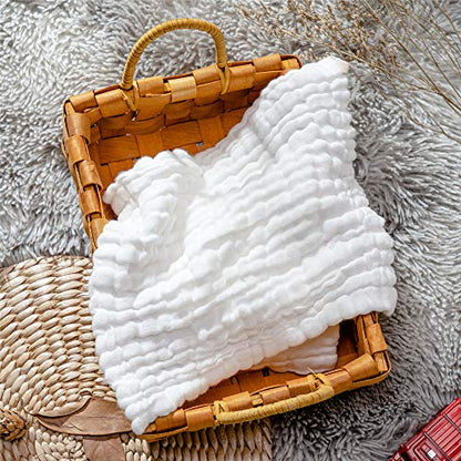 Baby Muslin Washcloths- Natural Cotton Wipes - Soft Newborn Face Towel for Sensitive Skin- Registry as Shower, 10 Pack 12x12 inches by MUKIN (White) - color: White