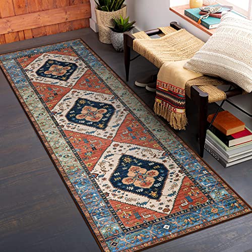 Lahome Boho Hallway Runner Rug - 2x6 Kitchen Runner Rugs Non Skid Washable Non-Slip Laundry Room Rug Throw Low-Plie Bathroom Oriental Distressed Carpet for Entrance Bedroom Living Room Adelyn - color: Rust, size: 2' x 6' (Runner)