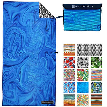 Microfiber Beach Towel - Quick Dry, Sand Free and Oversized 71x35 | Super absorbent, lightweight, swimming, gym, extra large, pool, cruise, camping, yoga, travel, compact, carry bag, vacation - color: Laguna