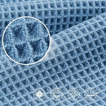 POLYTE 430 GSM Poly Blend Microfiber Quick Dry Waffle Bath Towel, 30x60 in | 4 Pack, Oversize, Lint Free, Body Towel - color: Beige,blue