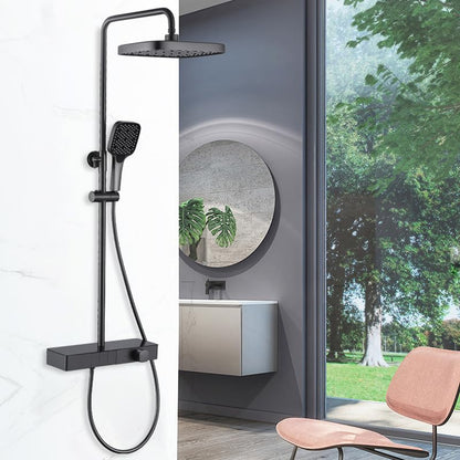 Thermostatic Dual Handle Shower System with Brass Construction Chrome Brushed Finish Ceramic Valve Core Rain Spray Shower Set