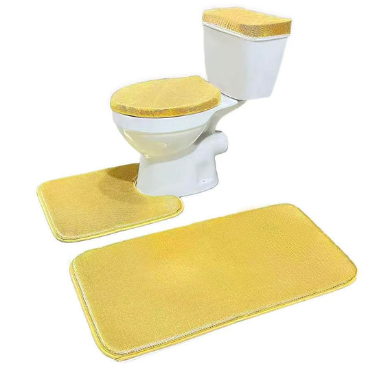 Madeals Memory Foam Bathroom Toilet Rug Set 4 Piece with Toilet Lid Cover and Tank Covers Golden - color: Golden