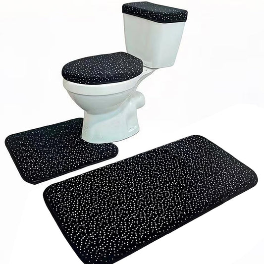 Madeals Memory Foam Bathroom Toilet Rug Set 4 Piece with Toilet Lid Cover and Tank Covers Shiny Black Specks - color: Black Specks