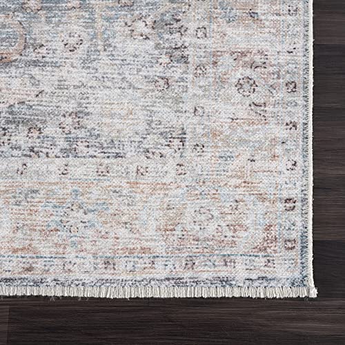 Bloom Washable Non-Slip 10 ft Blue/Red Boho Runner Rug - Kitchen, Hallway - color: Ocean Blue / Brick, size: 2'6" x 10' (Runner)