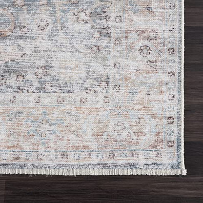 Bloom Washable Non-Slip 10 ft Blue/Red Boho Runner Rug - Kitchen, Hallway - color: Ocean Blue / Brick, size: 2'6" x 10' (Runner)