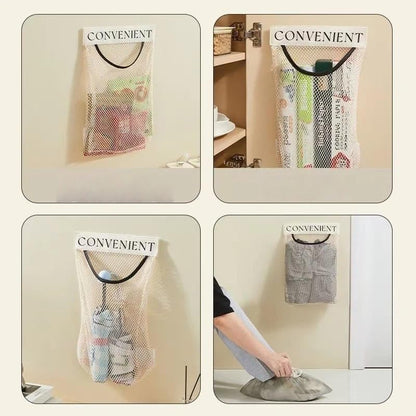 1 Pack Mesh Storage Bag Wall Mounted Hanging Organizer, Breathable Kitchen Garbage Bag Holder for Bathroom Cabinet Door Household Storage
