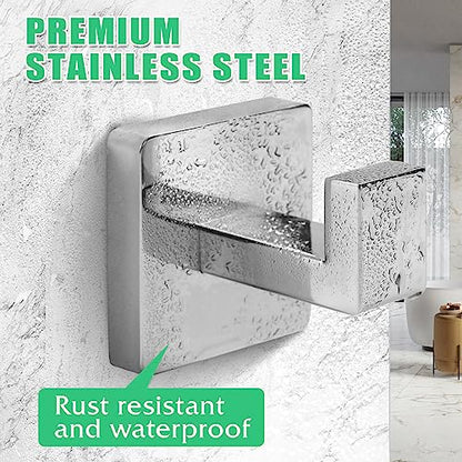 Heavy Duty Stainless Steel Towel Hooks, Wall Mounted Square Robe Hooks for Bathroom, Kitchen, Bedroom, Hotel Chrome Polished 2 Pack - color: Chrome Polished