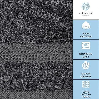 White Classic Luxury Bath Towels Extra Large - Cotton Hotel spa Bathroom Towel |30x56 | 4 Pack | Dark Gray - color: Dark Gray
