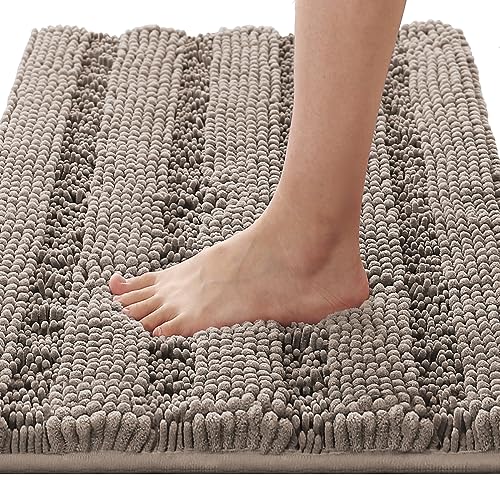 H.VERSAILTEX Bathroom Rugs Bath Rugs for Bathroom Non Slip Bath Mats Extra Thick Chenille Striped Rug 17" x 24" Absorbent Soft Shaggy Washable Dry Fast Bath Mats for Bath Room Floor - Taupe - color: Taupe, size: 17" x 24"
