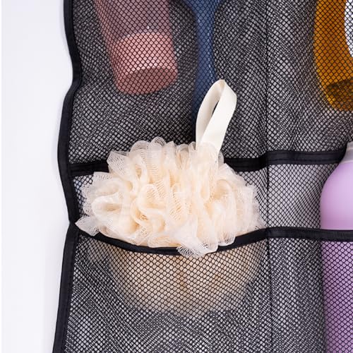 S&T INC. Shower Organizer and Caddy, 2 Pack, 14" x 30", Black | Quick-Dry Mesh, 7 Pockets, Shower Caddy and Bathroom Organizer, Hangs on Existing Shower Curtain Hooks, Cruise Essential - color: Black