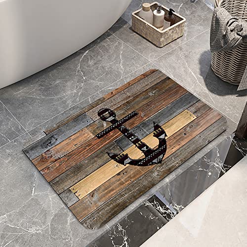 LYFANS Bath Rugs Sponge Foam Absorbent Soft for Bathroom and Kitchen (30 x18 inches),Flannel Mat Non Slip Bright 3D Print for Bedside and Living Room(Old Wooden Plank Anchor) - color: Old Wooden Plank Anchor, size: 30 x 18 inches