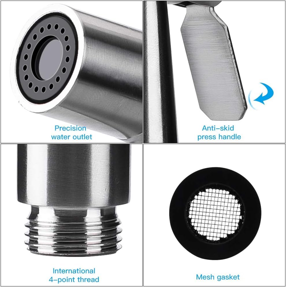 Handheld Bidet Sprayer for Toilet, Stainless Steel Bidet Head for Cloth Diaper, Pet Shower, Kitchen Cleaning, Personal Hygiene, G1/2 Hose Connectors - color: silvery sprayer head
