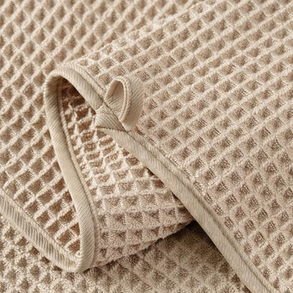 MICROFI New Microfiber Waffle Bath Towels, 2 Pieces, Soft, Absorbent, Fast Drying, Lint Free 430 GSM (30''x60''/76cm x 152cm) - color: Beige Striped