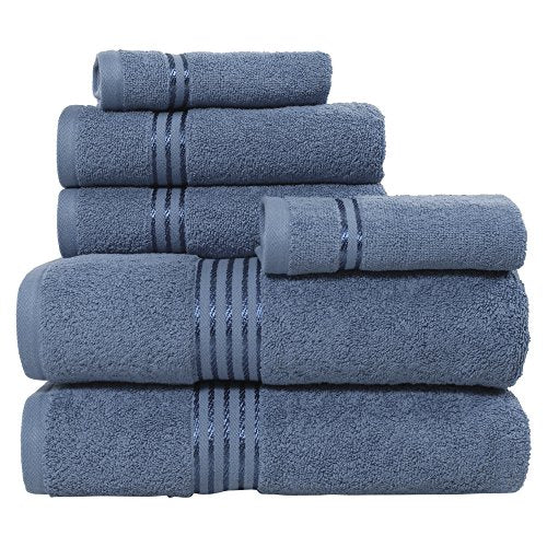 Bedford Home 100% Cotton Hotel 6 Piece Towel Set - Light Blue - color: Blue