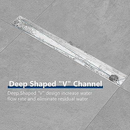 Neodrain 24In Offset Side Outlet Linear Shower Drain w/Grate Cover, Brushed | w/ Quadrato Pattern Grate Cover, 304 Stainless Steel Rectangle Shower Floor Drain, with Leveling Foot, Hair Strainer Catche - color: Brushed- Pattern Grate Cover, size: 24 IN