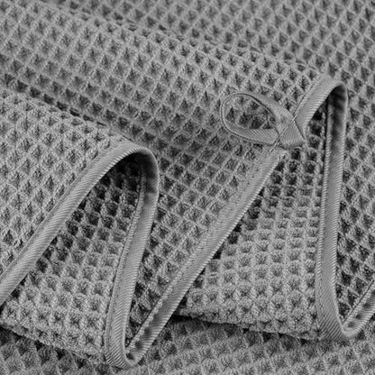 POLYTE 430 GSM Poly Blend Microfiber Quick Dry Waffle Bath Towel Set of 6 | 2-Body Towels, 2-Hand Towels, 2-Wash cloths, Oversize, Lint Free - color: Gray,light Beige