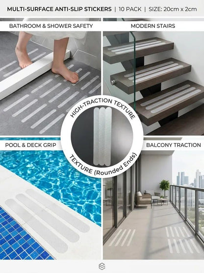 Clear Non Slip Grip Tape Strips 20 x 2 cm, Peel and Stick Stair Treads for Bathroom Shower Tub Pool Balcony, 10 Pack (Transparent,10) - color: Transparent
